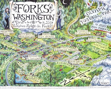 Twilight Tours Illustrated Map Poster of Forks, Washington | The Twilight Saga...Board 2 ...