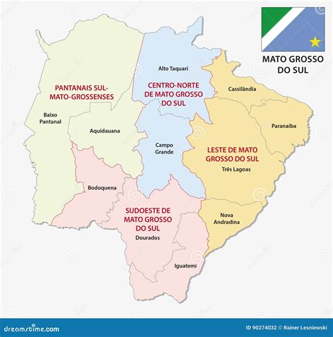 Mato Grosso Do Sul Administrative and Political Map with Flag Stock Vector - Illustration of ...