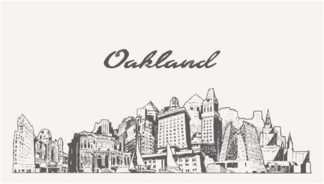 Premium Vector | Oakland skyline, california, usa, hand drawn vector illustration, sketch