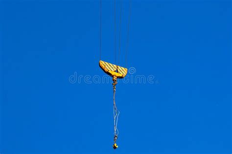 Construction Crane and Crane Hook. Operating and Lifting Cargo Concept, Blue Sky Background ...