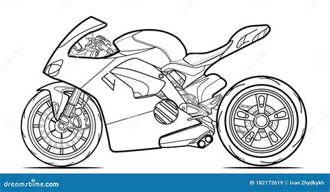 Vector Line Art Motorcycle For Concept Design. Sport Bike Black Contour ...