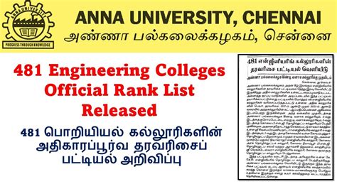 Anna University Affiliated Engineering Colleges Official Rank List ...