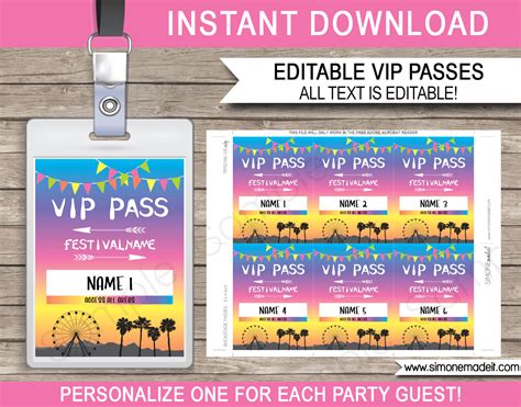 Printable Coachella Party VIP Passes | Festival Birthday Party