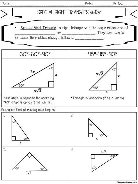 Special Right Triangles Worksheet Answer Key