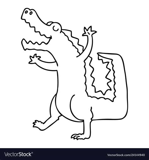 Quirky line drawing cartoon crocodile Royalty Free Vector