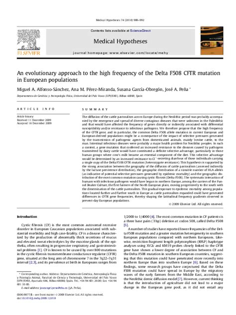 (PDF) An evolutionary approach to the high frequency of the Delta F508 CFTR mutation in European ...