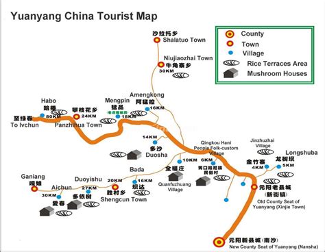 Yuanyang China Tourist Map - Yuanyang Maps, China