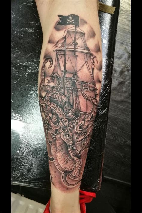 Pirate ship and kraken tattoo | Kraken tattoo, Ship tattoo, Ship tattoo sleeves