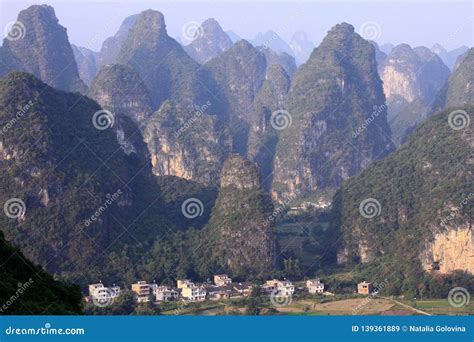 Sunrise Landscape of Guilin Karst Mountains. Yangshuo, Guilin, Guangxi, China. Stock Image ...