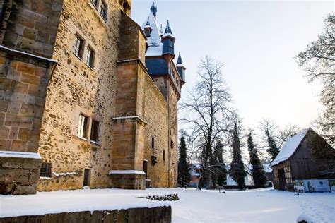 German Fairytale Castle in Winter Landscape. Castle Romrod in Hesse, Vogelsberg, Germany ...