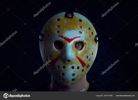 Friday 13th hockey mask of Jason Voorhees. Halloween concept. day of death. man in a jason mask ...