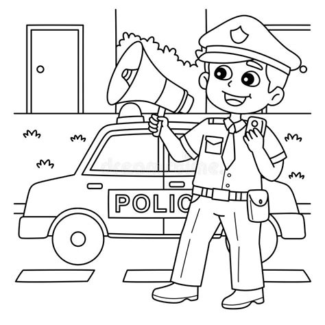 Police Man with a Megaphone Coloring Page for Kids Stock Vector - Illustration of corps ...