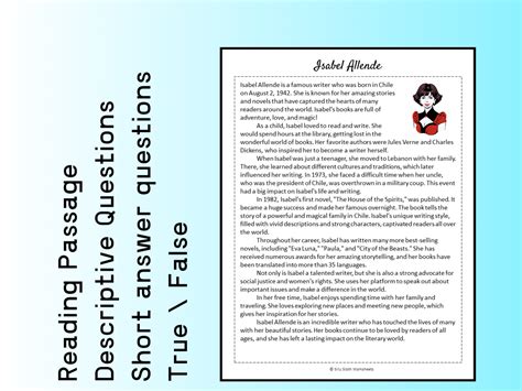 Isabel Allende Biography Reading Comprehension Passage Printable ...