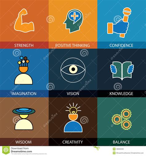 Flat Design Line Icons Of Wisdom, Knowledge, Imagination - Conce Stock ...