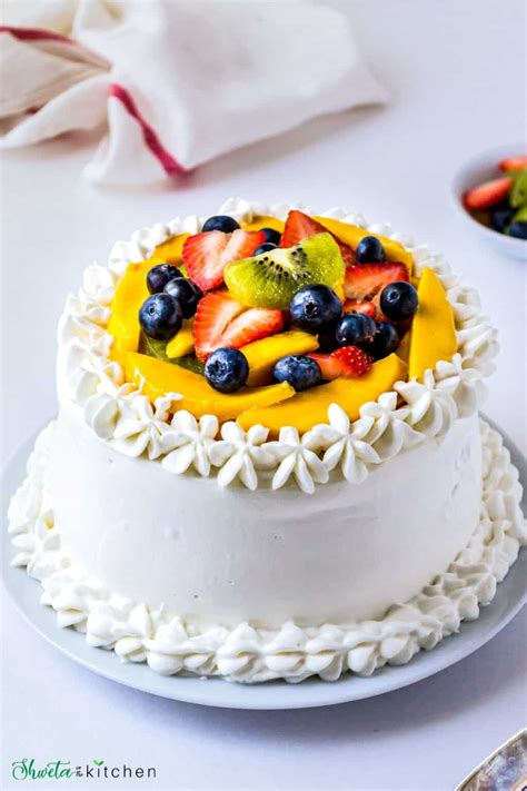 Vanilla Sponge Cake with Whipped Cream and Fruits - Shweta in the Kitchen