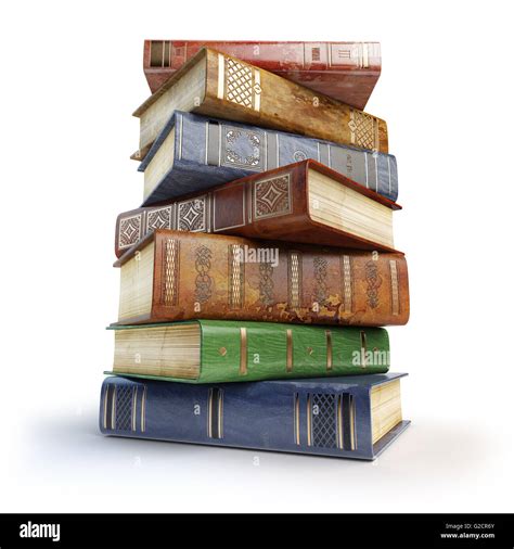 Old books. Stack of vintage books isolated on white. 3d illustration ...