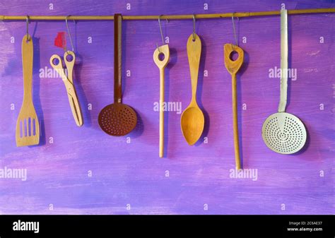 vintage kitchen utensils, free copy space Stock Photo - Alamy