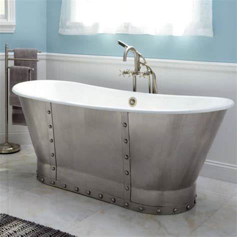 Signature Hardware 379879 Brayden 68inch Free Standing Cast Iron Soaking Tub with Stainless ...