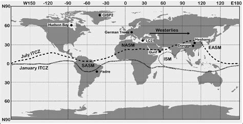 Modern Position of the Intertropical Convergence Zone (ITCZ) in July... | Download Scientific ...