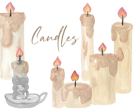 Candles Candle Watercolor Handpainted Digital Clipart Light - Etsy