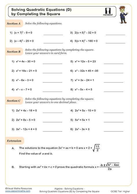 Completing The Square Worksheet