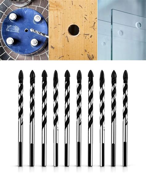 QWORK 10 Pcs Set 6mm (1/4") Multi-Material Drill Bit Set for Tile ...