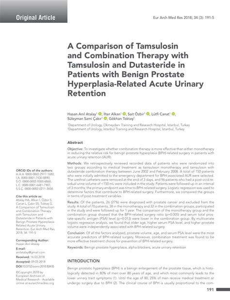 (PDF) A Comparison of Tamsulosin and Combination Therapy with ...