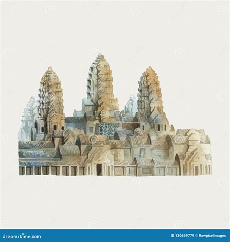 Angkor Wat in Siem Reap Watercolor Painting Stock Vector - Illustration of complex, buddhist ...