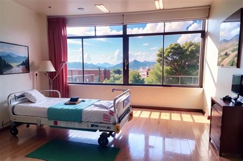 Premium AI Image | A hospital room with a large window that says'a ...