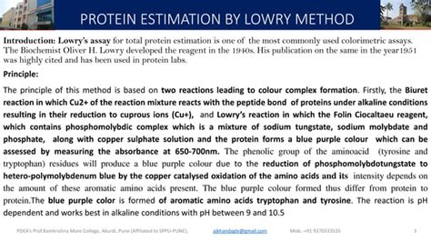 Lowry method for protein estimation