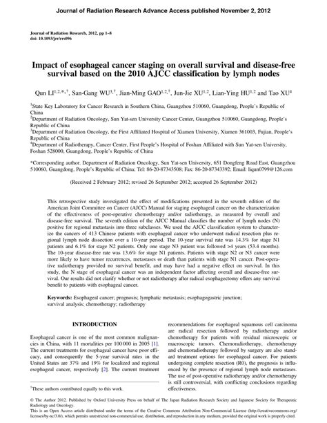 (PDF) Impact of esophageal cancer staging on overall survival and ...