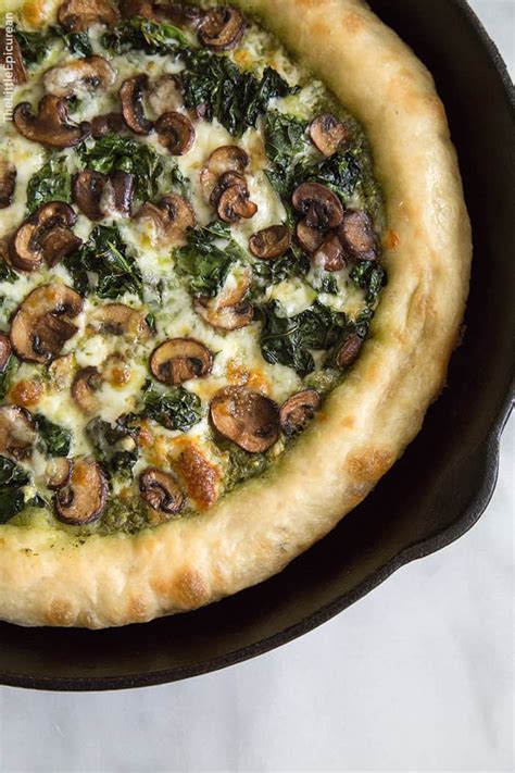 Mushroom Kale Pesto Pizza- The Little Epicurean