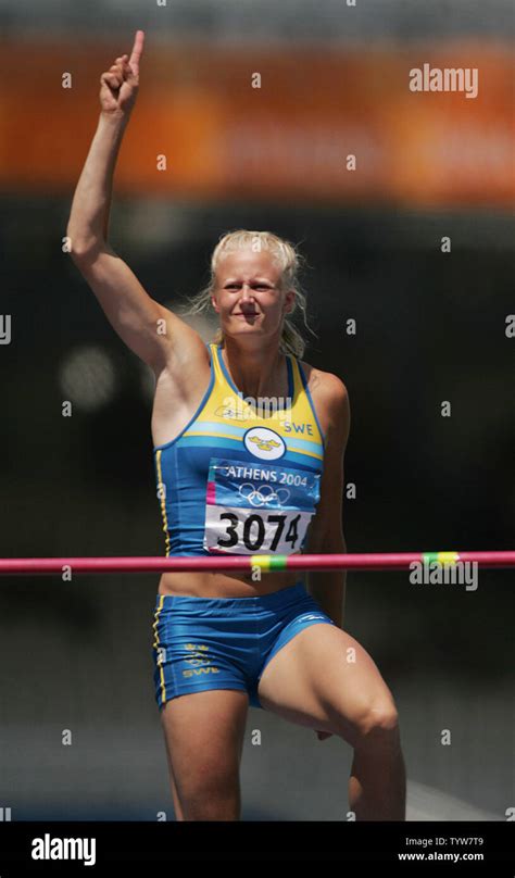 Carolina Kluft of Sweden leads the women's heptathlon with 2212-points ...