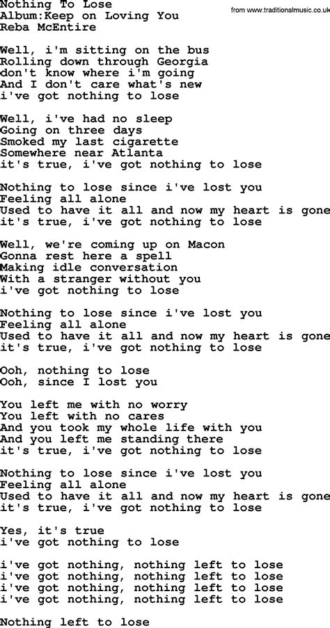 Nothing To Lose, by Reba McEntire - lyrics