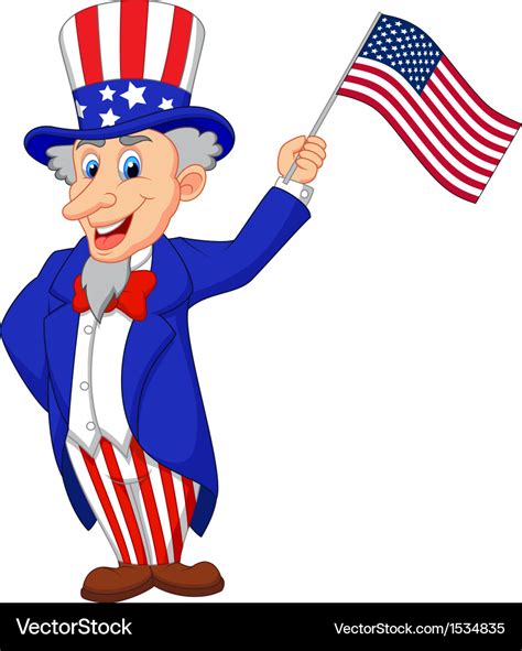 Uncle sam cartoon holding american flag Royalty Free Vector