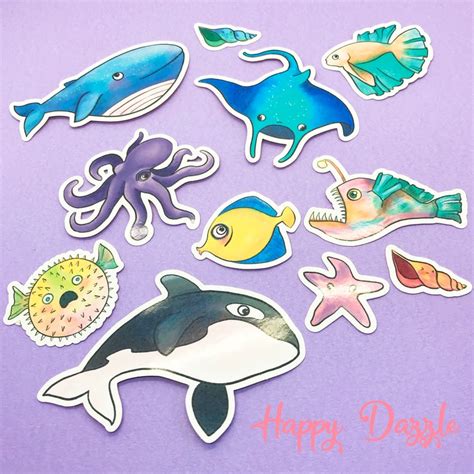 Cute sea animals sticker set for decoration and planners | Etsy