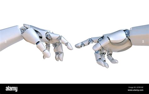 Two robot hands as Michelangelo's Creation of Adam 3d rendering Stock ...