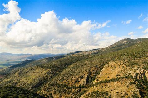 Galilee Mountains Landscape And Small Village On The Hill, Serpentine ...