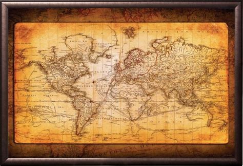 World Map Burnt Antique Style Framed in Decorative Copper