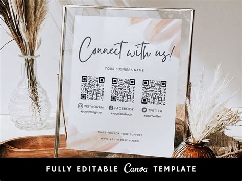 Social Media QR Code Sign Template, Connect Small Business Sign, Customizable Scan to Pay Sign ...