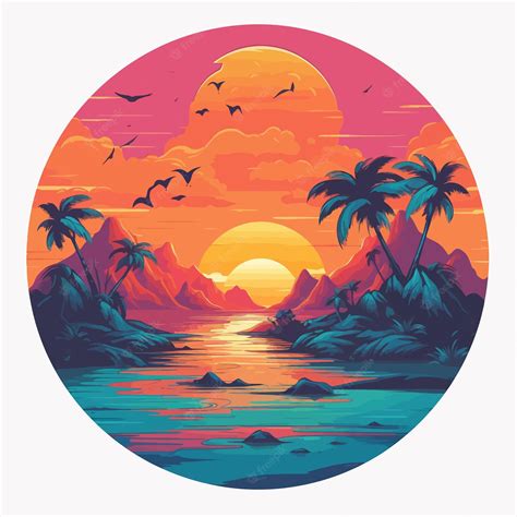 Premium Photo | Beach sunset vector art