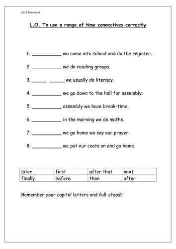 Time connectives by sarahunderwood - Teaching Resources - TES