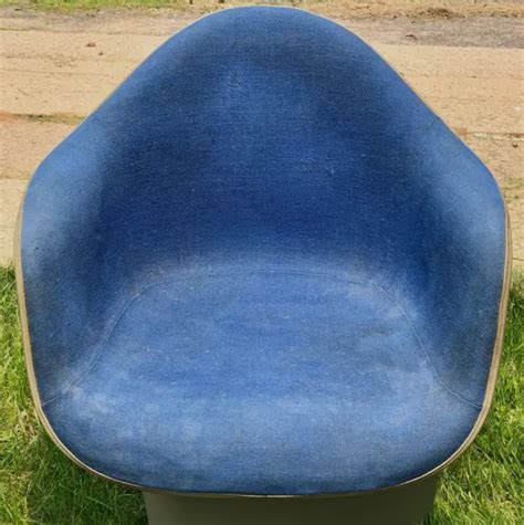 MID CENTURY MODERN Chair Herman Miller Blue Upholstery Fiberglass Shell ...