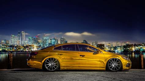 Gold Volkswagen Passat CC Car Tuning Wallpaper Download 2560x1440