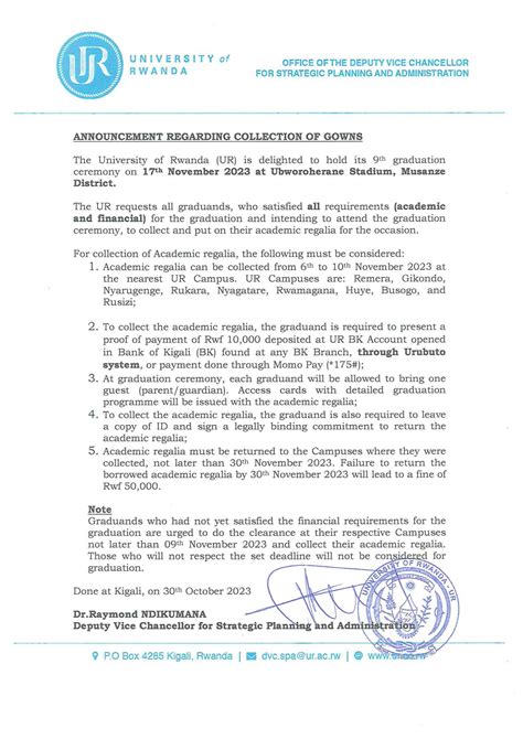 University of Rwanda announcement regarding to the upcoming graduation ...