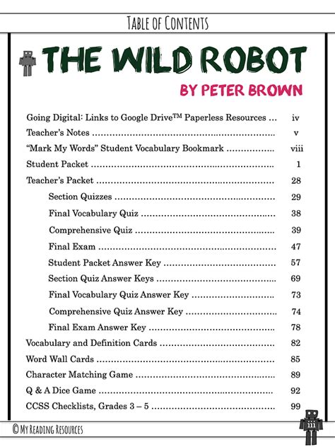 The Wild Robot Novel Study - My Reading Resources