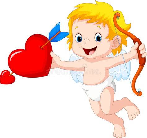 Cute Cartoon Cupid Holding Red Heart Stock Illustration - Illustration of blond, cheerful: 66170643