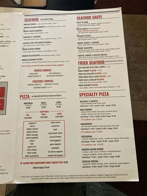 Menu at The Chateau Restaurant Braintree, Braintree