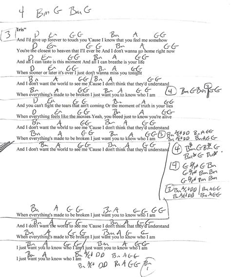 Iris (Goo Goo Dolls) Guitar Lesson Chord Chart with Lyrics | Song lyrics and chords, Music ...