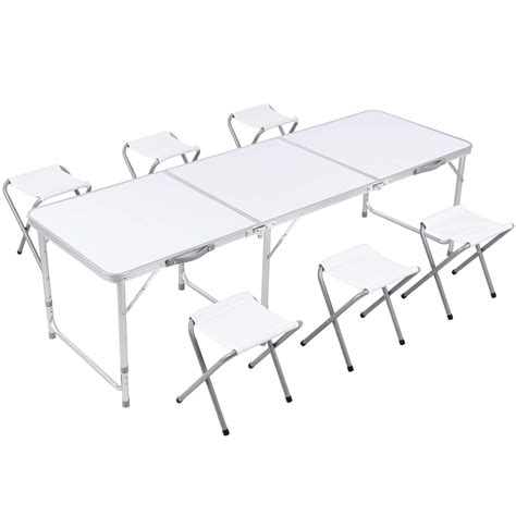 Buy HOMFA 6FT Camping Table Portable Folding Table with 6 Chairs Height Adjustable Heavy Duty ...